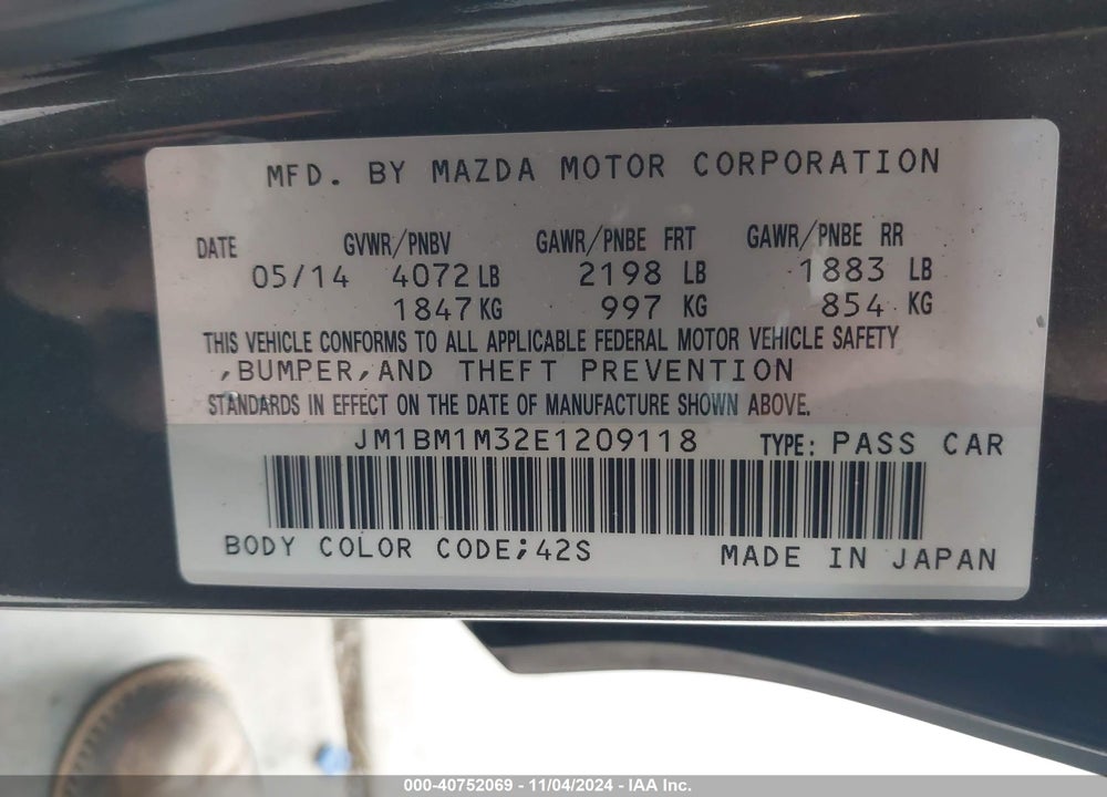 2014 MAZDA 3 S GRAND TOURING VIN: JM1BM1M32E1209118
