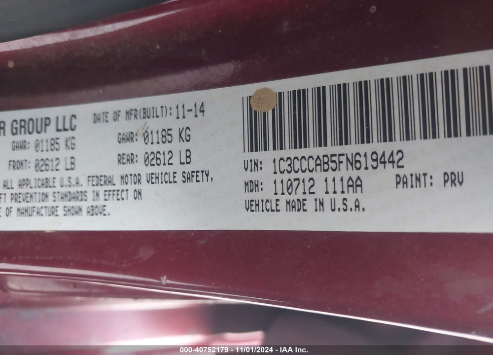 2015 CHRYSLER 200 LIMITED VIN: 1C3CCCAB5FN619442
