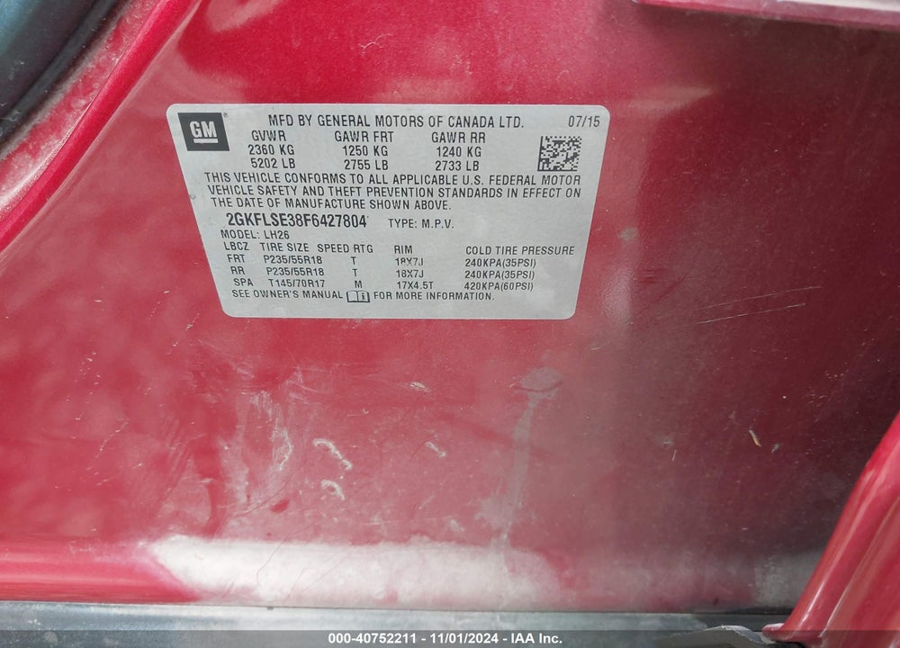 2015 GMC TERRAIN SLT-1 VIN: 2GKFLSE38F6427804