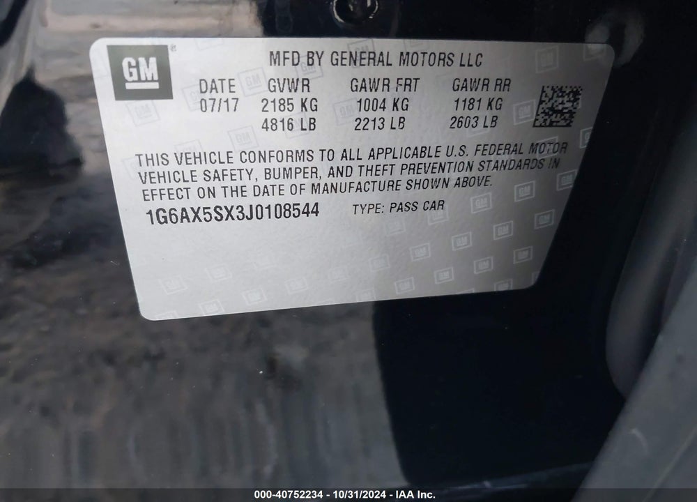 2018 CADILLAC CTS LUXURY VIN: 1G6AX5SX3J0108544