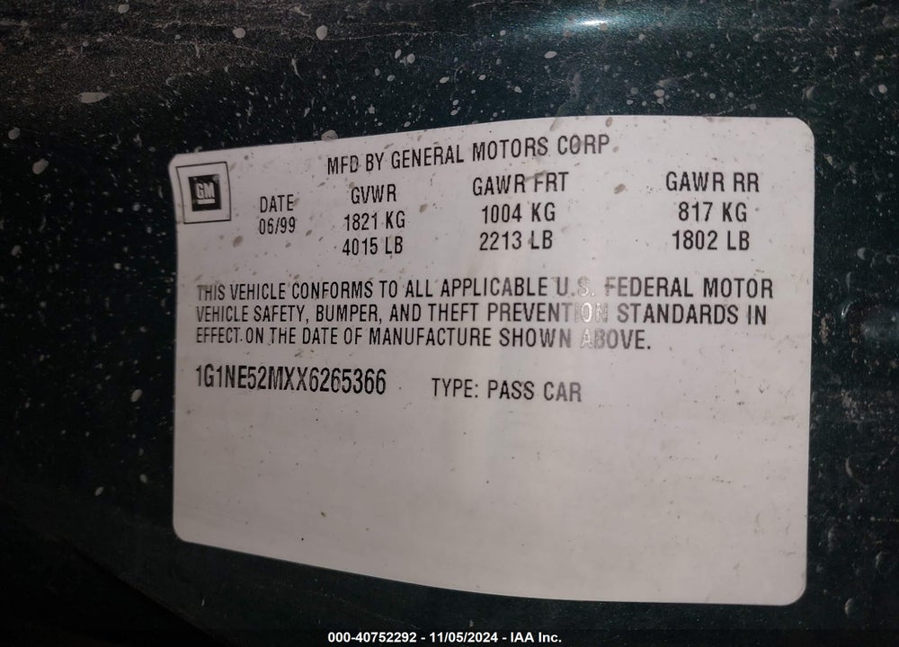 1999 CHEVROLET MALIBU LS VIN: 1G1NE52MXX6265366