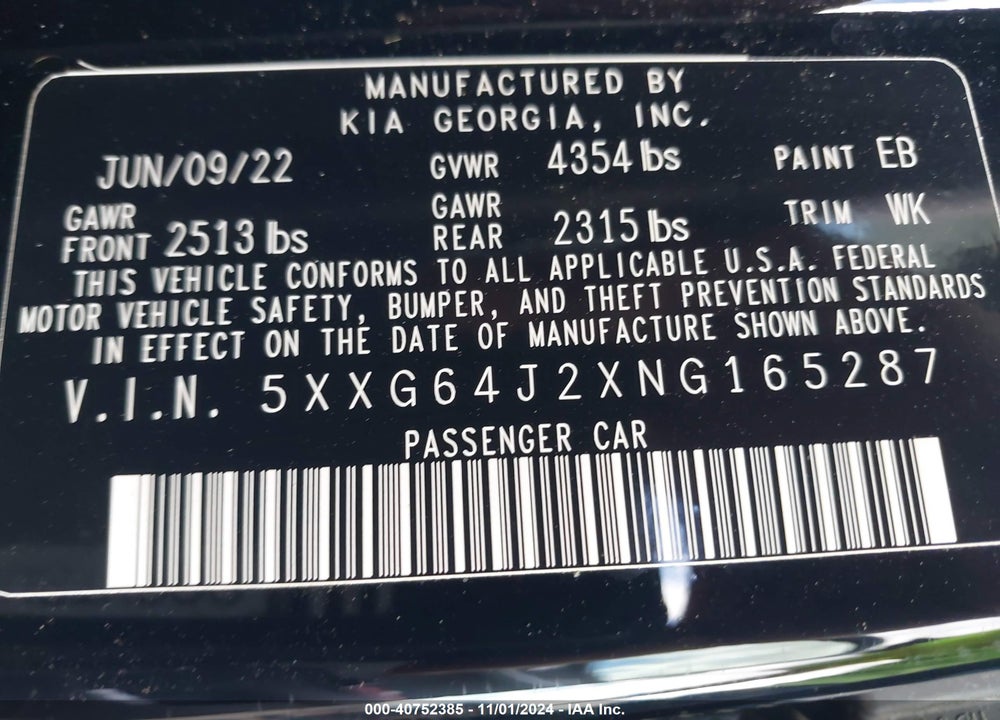 2022 KIA K5 GT LINE VIN: 5XXG64J2XNG165287