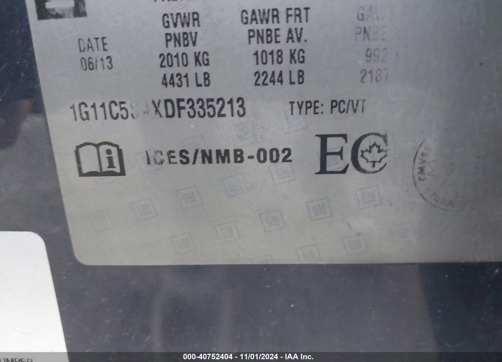 2013 CHEVROLET MALIBU 1LT VIN: 1G11C5SAXDF335213