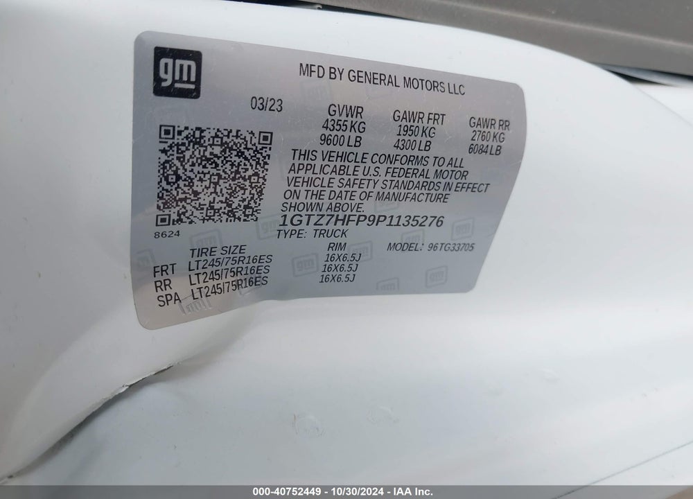 2023 GMC SAVANA CARGO RWD 3500 EXTENDED WHEELBASE WORK VAN VIN: 1GTZ7HFP9P1135276