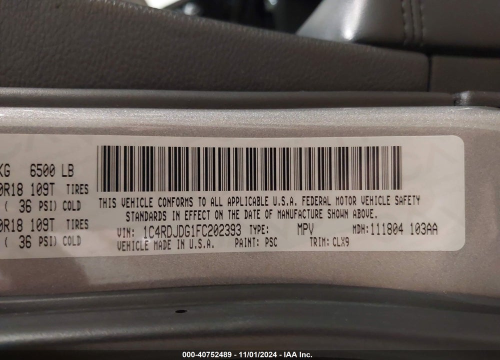 2015 DODGE DURANGO LIMITED VIN: 1C4RDJDG1FC202393
