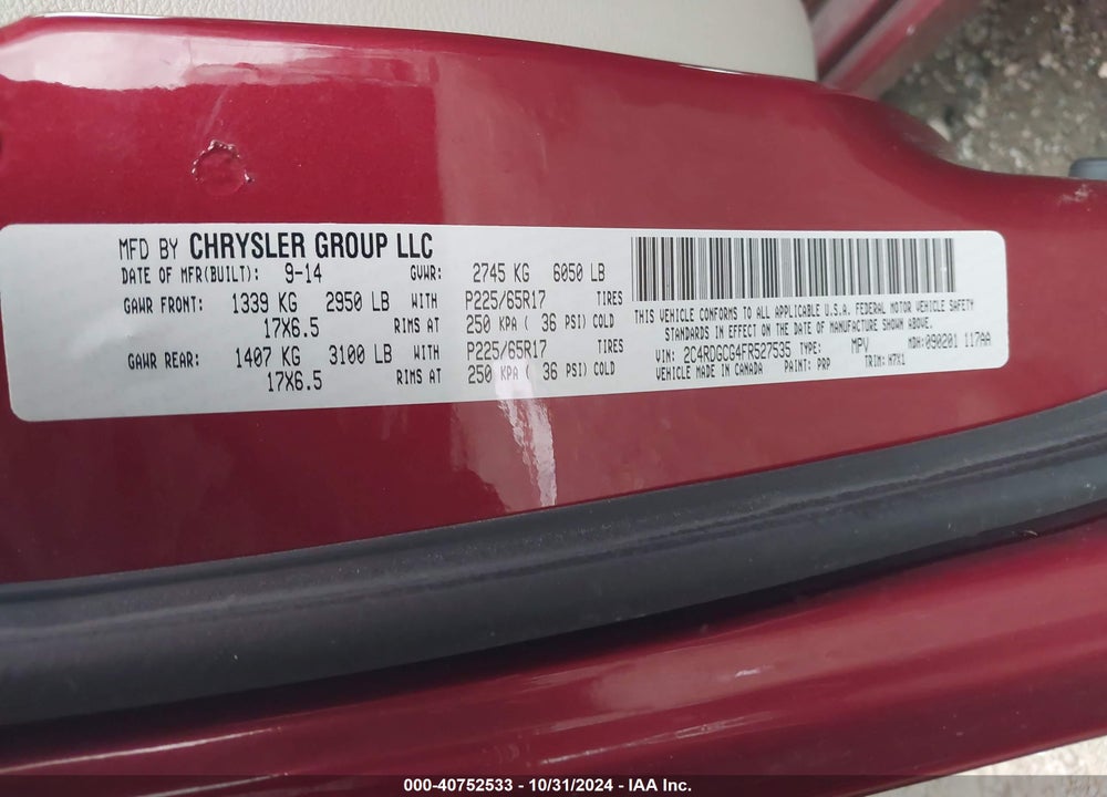 2015 DODGE GRAND CARAVAN SXT VIN: 2C4RDGCG4FR527535