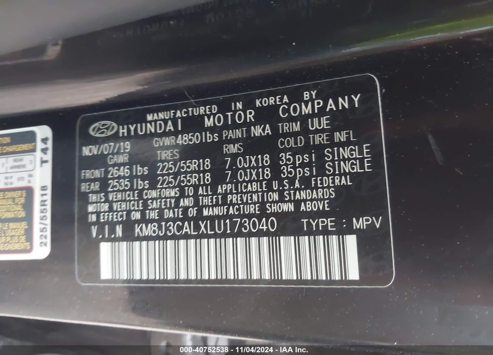 2020 HYUNDAI TUCSON ULTIMATE VIN: KM8J3CALXLU173040