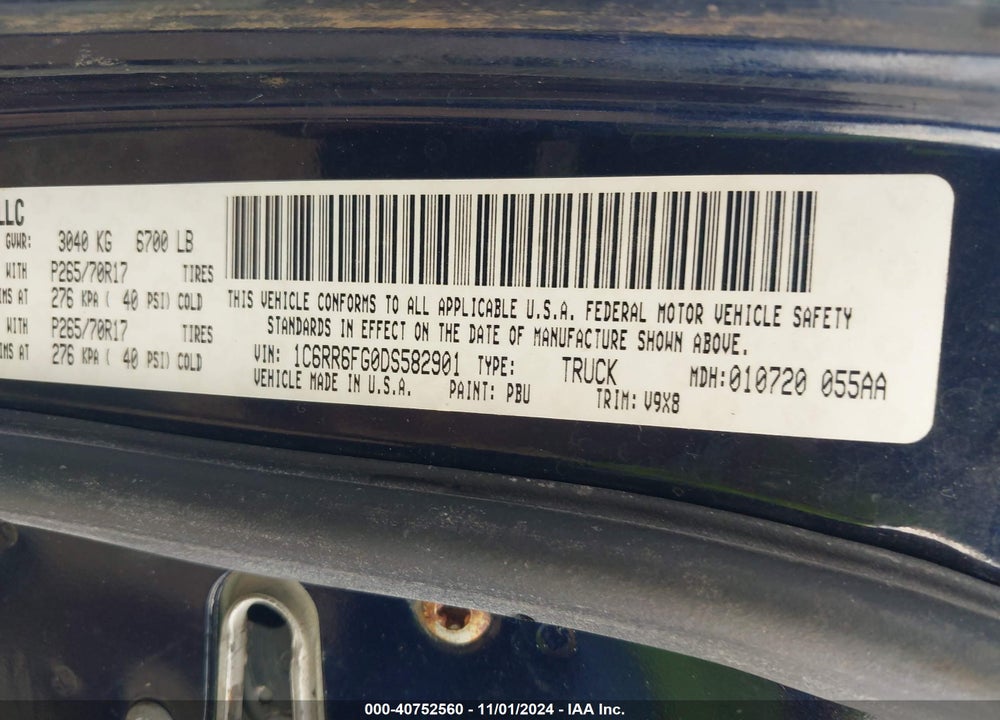 2013 RAM 1500 TRADESMAN VIN: 1C6RR6FG0DS582901