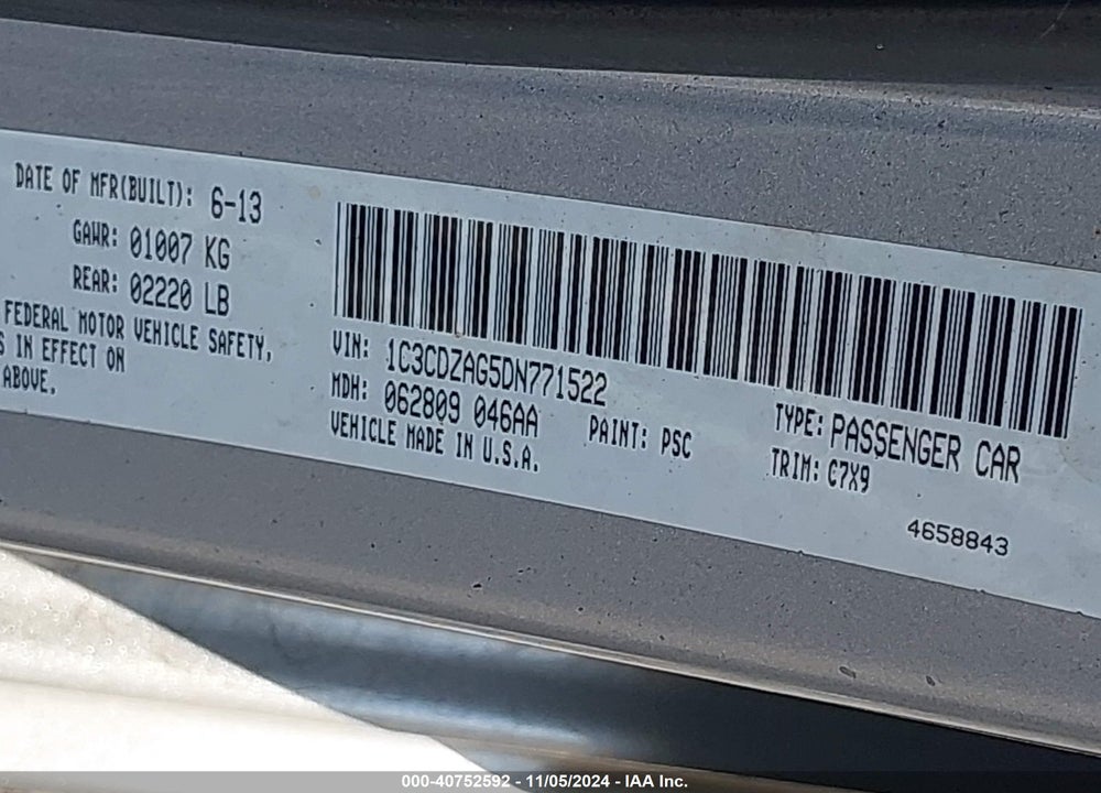 2013 DODGE AVENGER SE V6 VIN: 1C3CDZAG5DN771522