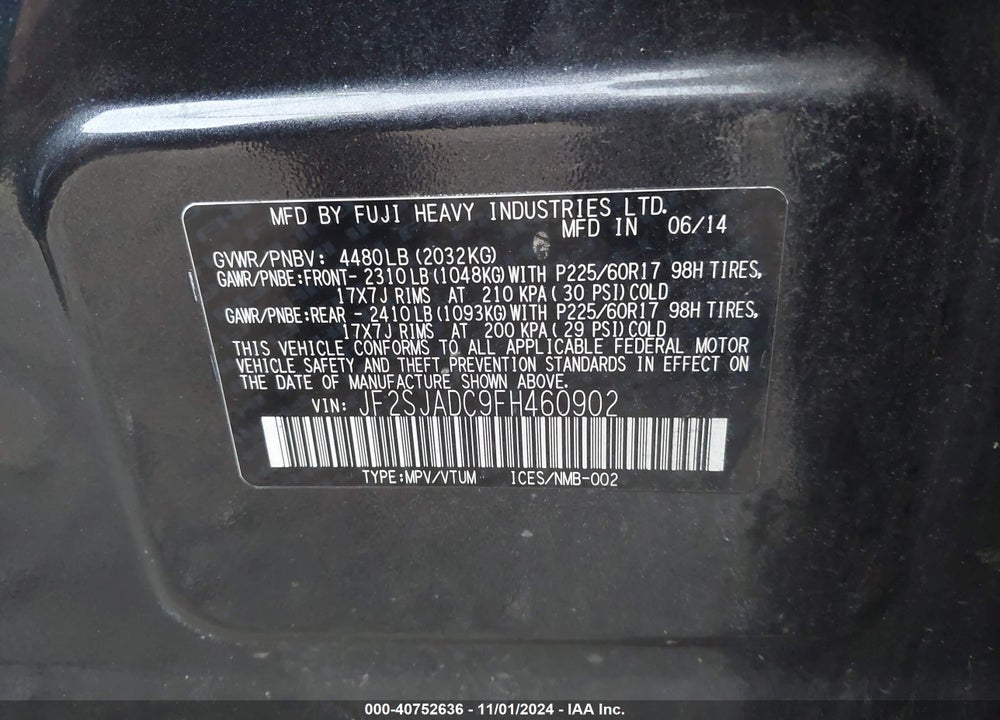 2015 SUBARU FORESTER 2.5I PREMIUM VIN: JF2SJADC9FH460902