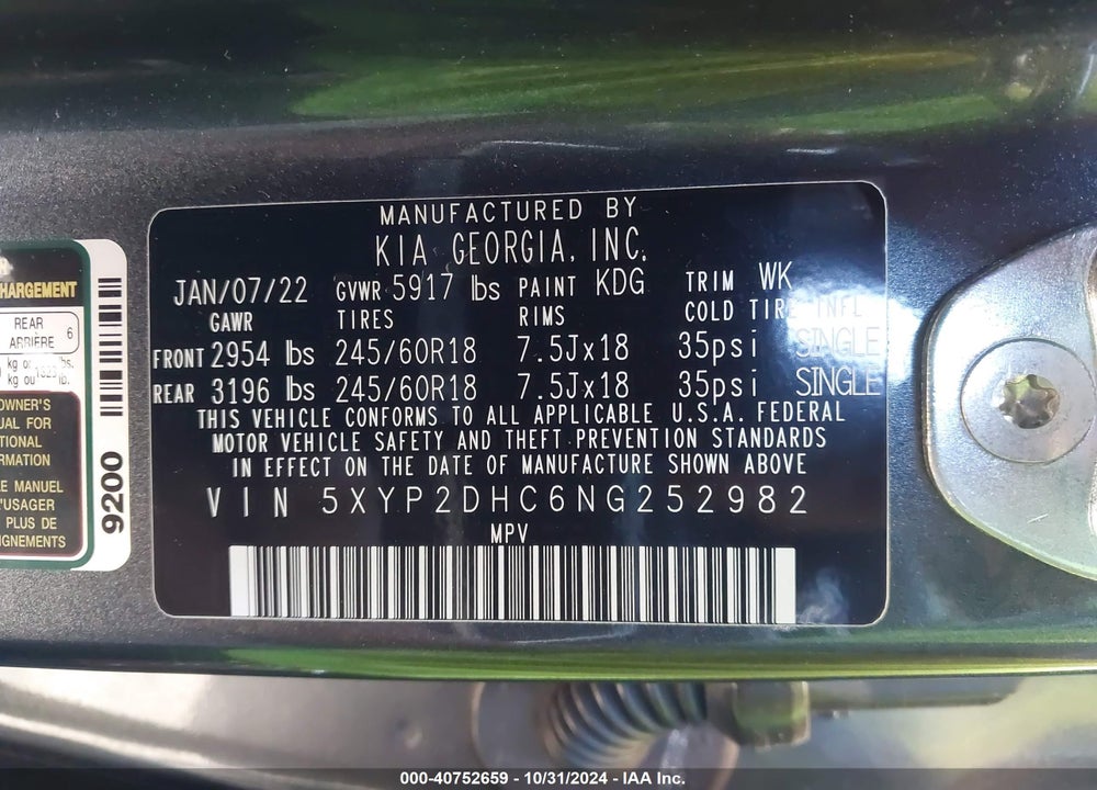 2022 KIA TELLURIDE LX VIN: 5XYP2DHC6NG252982
