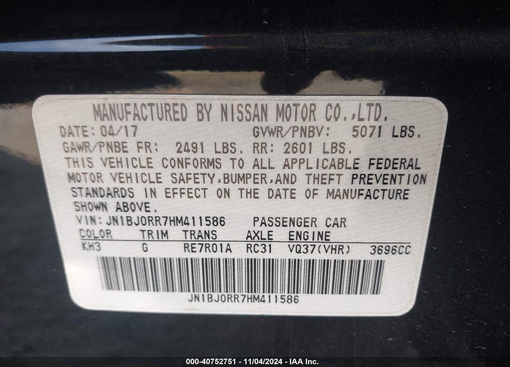 2017 INFINITI QX50 VIN: JN1BJ0RR7HM411586