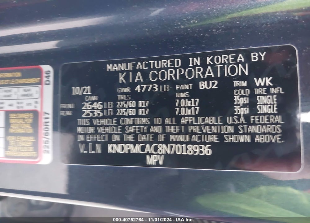 2022 KIA SPORTAGE LX VIN: KNDPMCAC8N7018936
