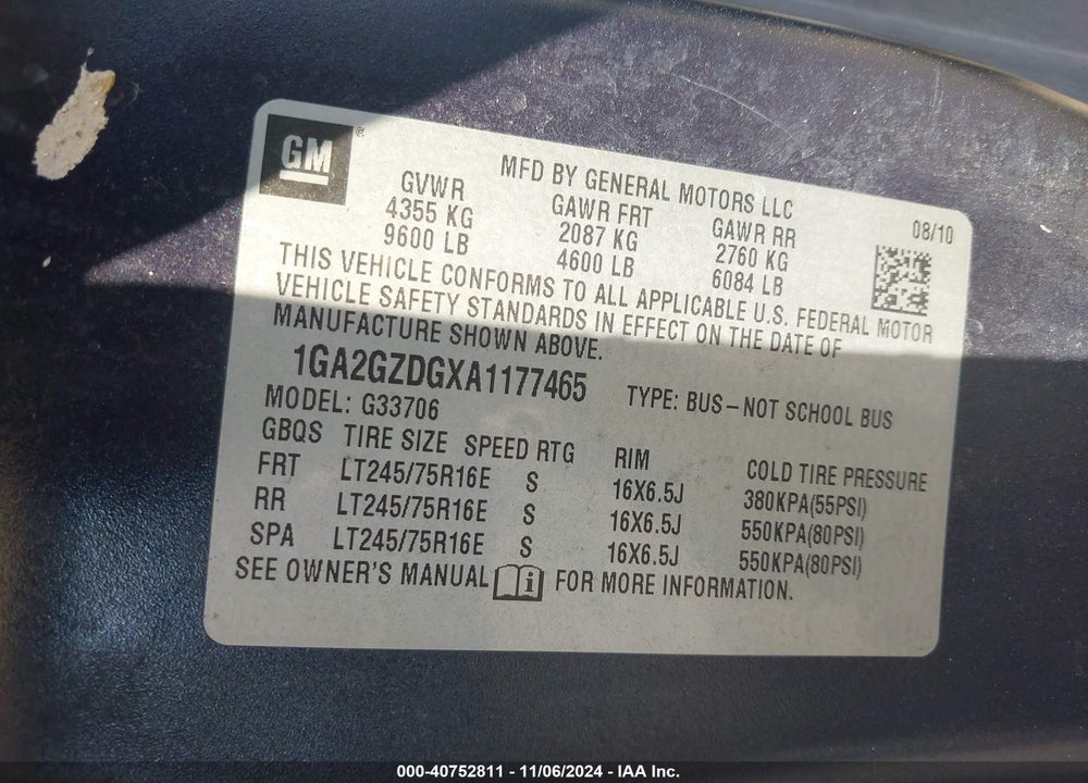 2010 CHEVROLET EXPRESS 3500 LS VIN: 1GA2GZDGXA1177465