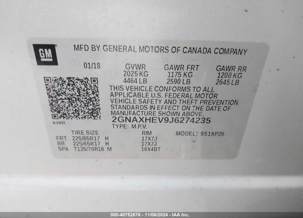 2018 CHEVROLET EQUINOX LS VIN: 2GNAXHEV9J6274235