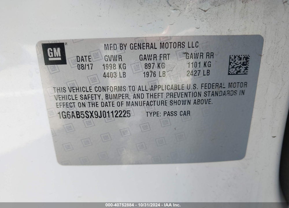 2018 CADILLAC ATS LUXURY VIN: 1G6AB5SX9J0112225