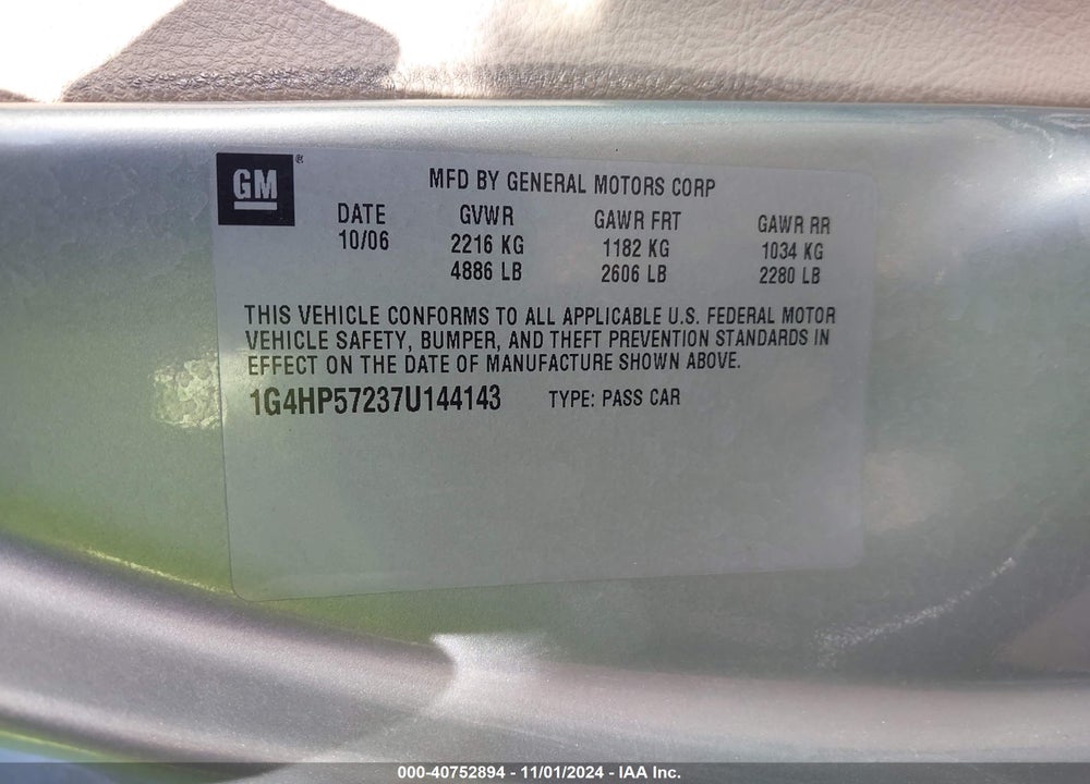 2007 BUICK LUCERNE CX VIN: 1G4HP57237U144143