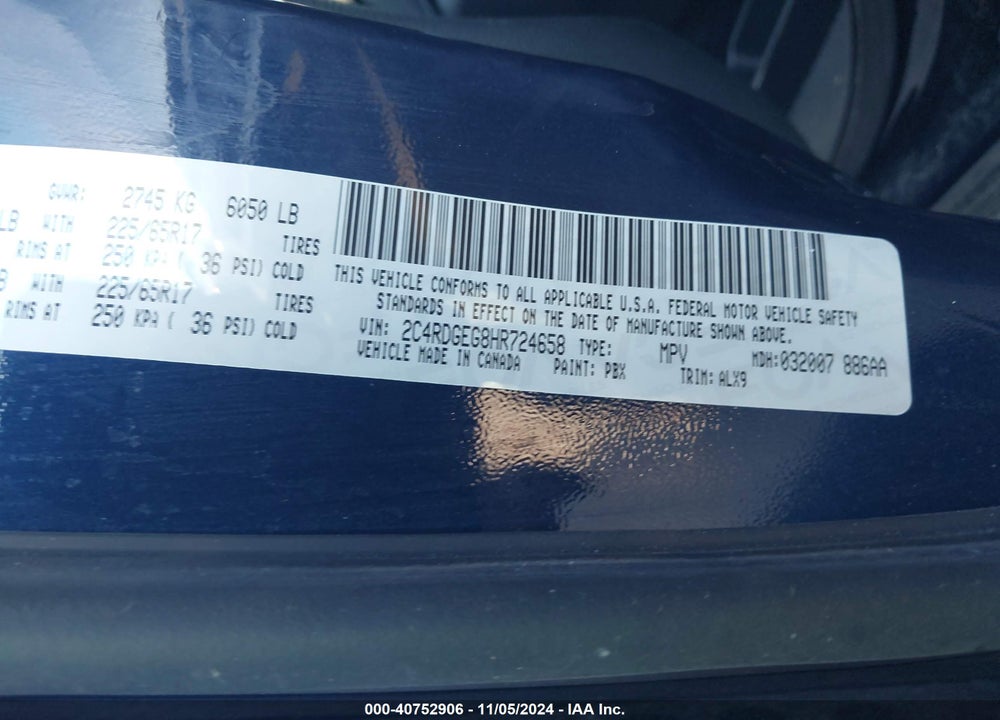 2017 DODGE GRAND CARAVAN GT VIN: 2C4RDGEG8HR724658