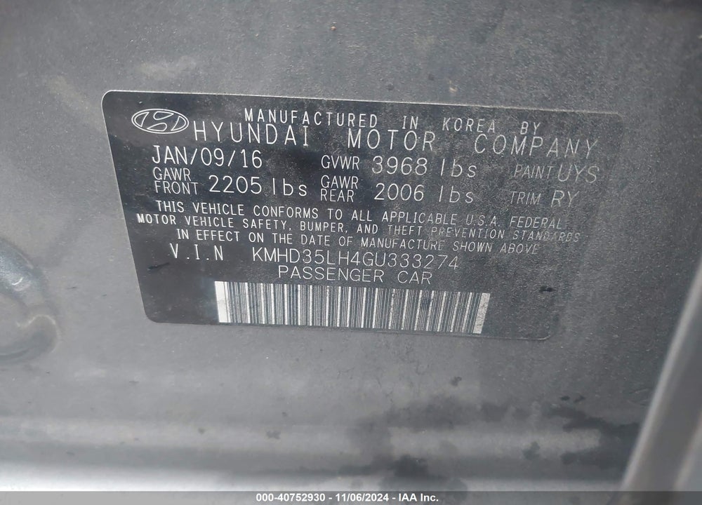 2016 HYUNDAI ELANTRA GT VIN: KMHD35LH4GU333274