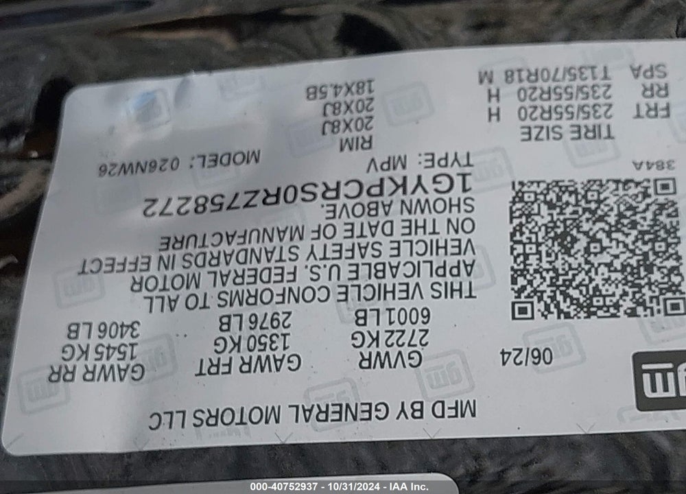 2024 CADILLAC XT6 PREMIUM LUXURY VIN: 1GYKPCRS0RZ758272