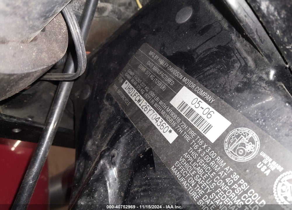 2006 HARLEY-DAVIDSON FLHTCUI VIN: 1HD1FCW126Y704360