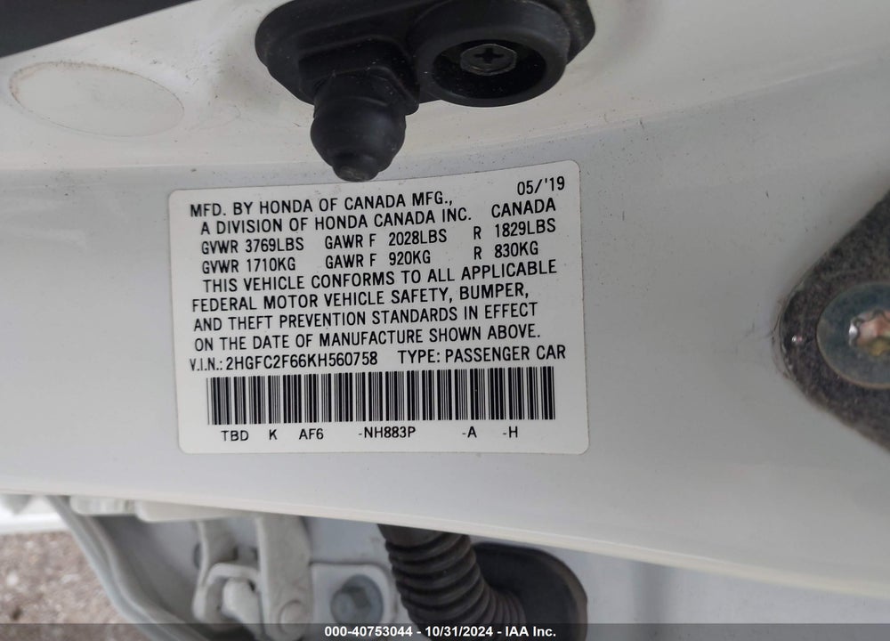 2019 HONDA CIVIC LX VIN: 2HGFC2F66KH560758