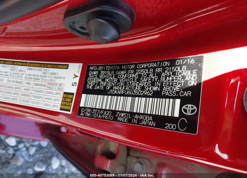 2016 TOYOTA PRIUS THREE VIN: JTDKARFU6G3502962