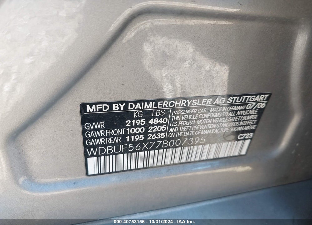 2007 MERCEDES-BENZ E 350 VIN: WDBUF56X77B007395