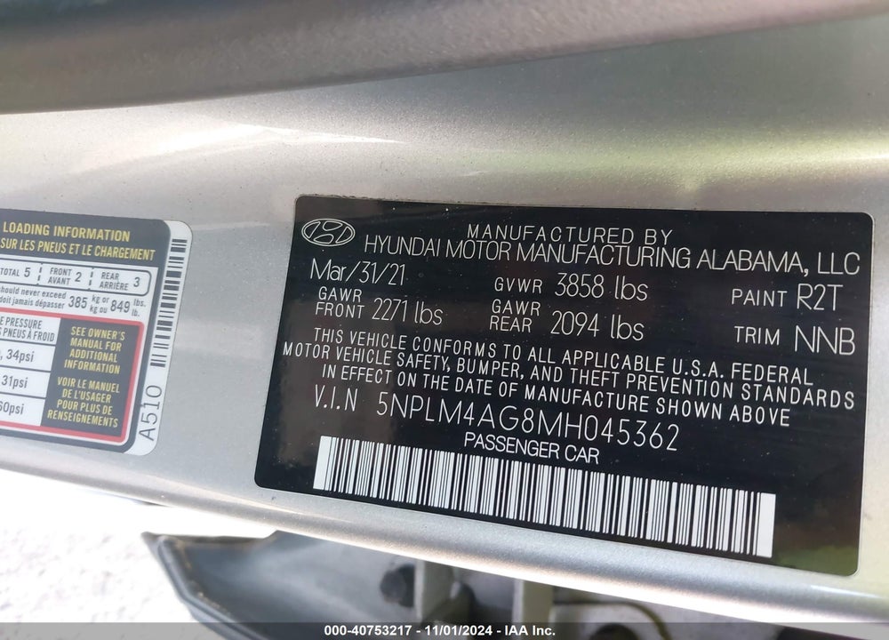 2021 HYUNDAI ELANTRA SEL VIN: 5NPLM4AG8MH045362