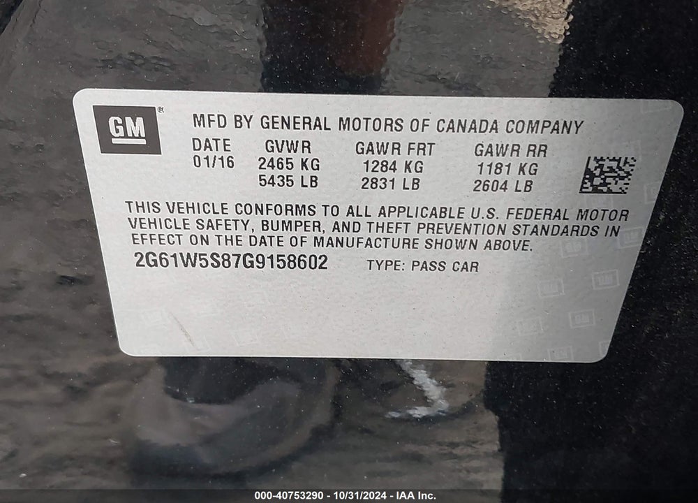 2016 CADILLAC XTS V-SPORT PLATINUM VIN: 2G61W5S87G9158602