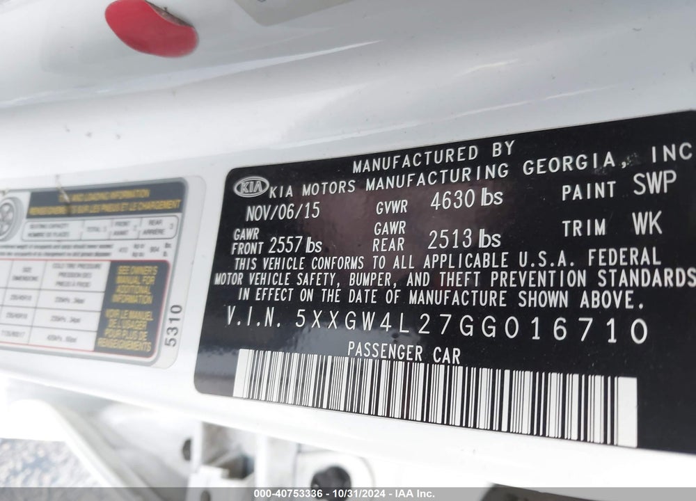 2016 KIA OPTIMA SX TURBO VIN: 5XXGW4L27GG016710