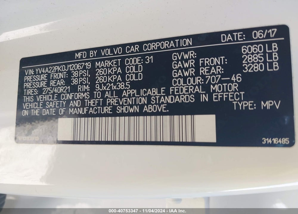 2018 VOLVO XC90 T6 MOMENTUM VIN: YV4A22PK0J1206719