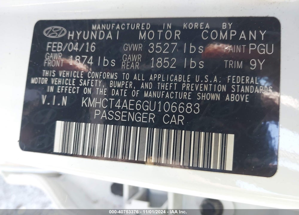 2016 HYUNDAI ACCENT SE VIN: KMHCT4AE6GU106683