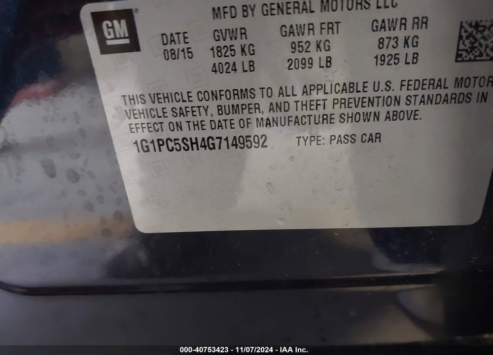 2016 CHEVROLET CRUZE LIMITED LS AUTO VIN: 1G1PC5SH4G7149592