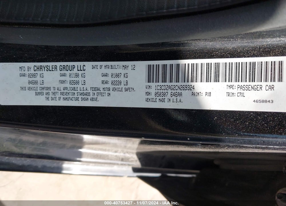 2012 DODGE AVENGER SE VIN: 1C3CDZAG2CN269324