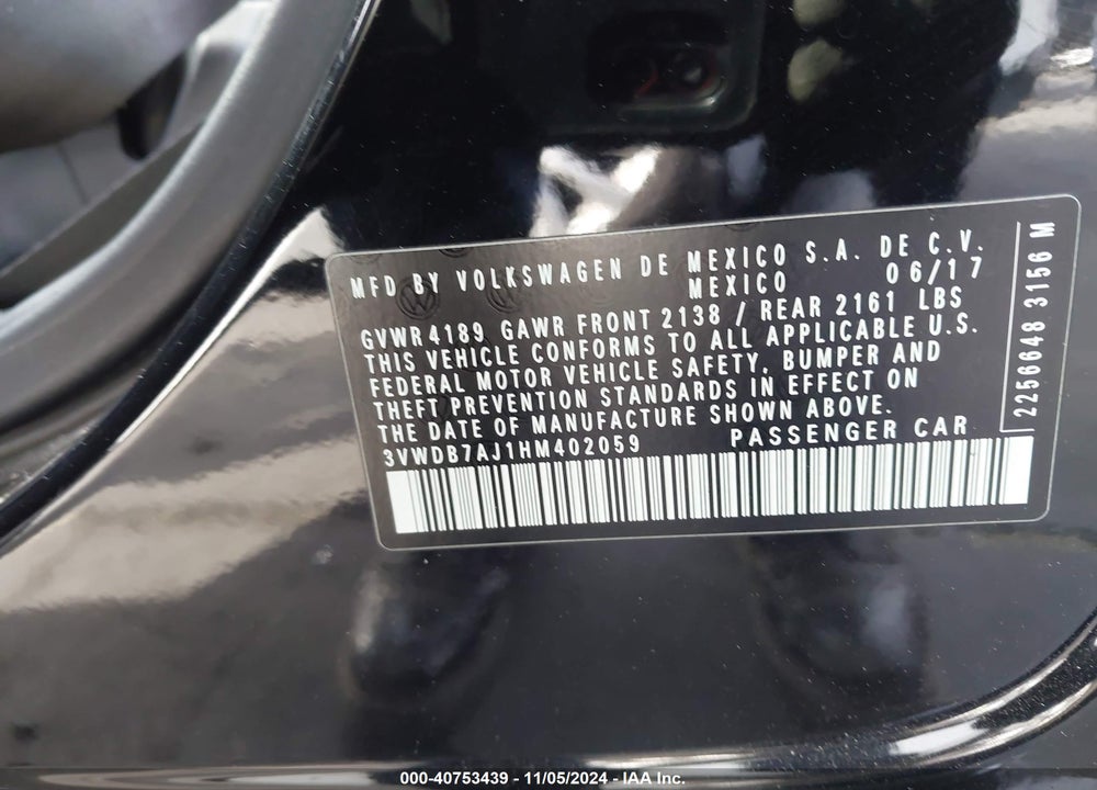 2017 VOLKSWAGEN JETTA 1.4T SE VIN: 3VWDB7AJ1HM402059
