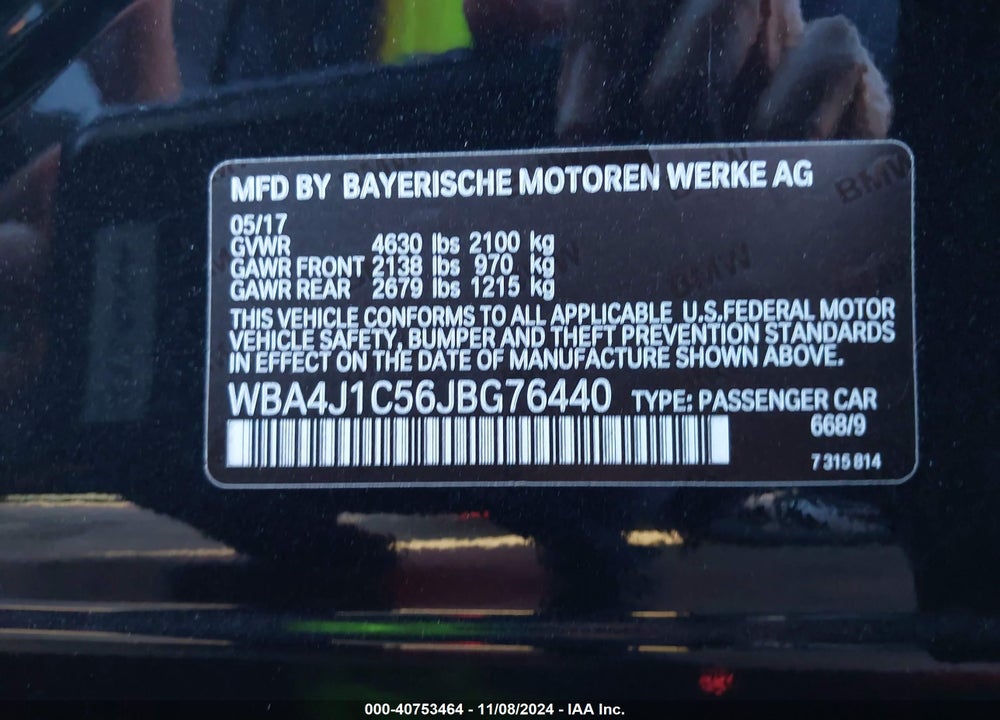 2018 BMW 430I GRAN COUPE VIN: WBA4J1C56JBG76440