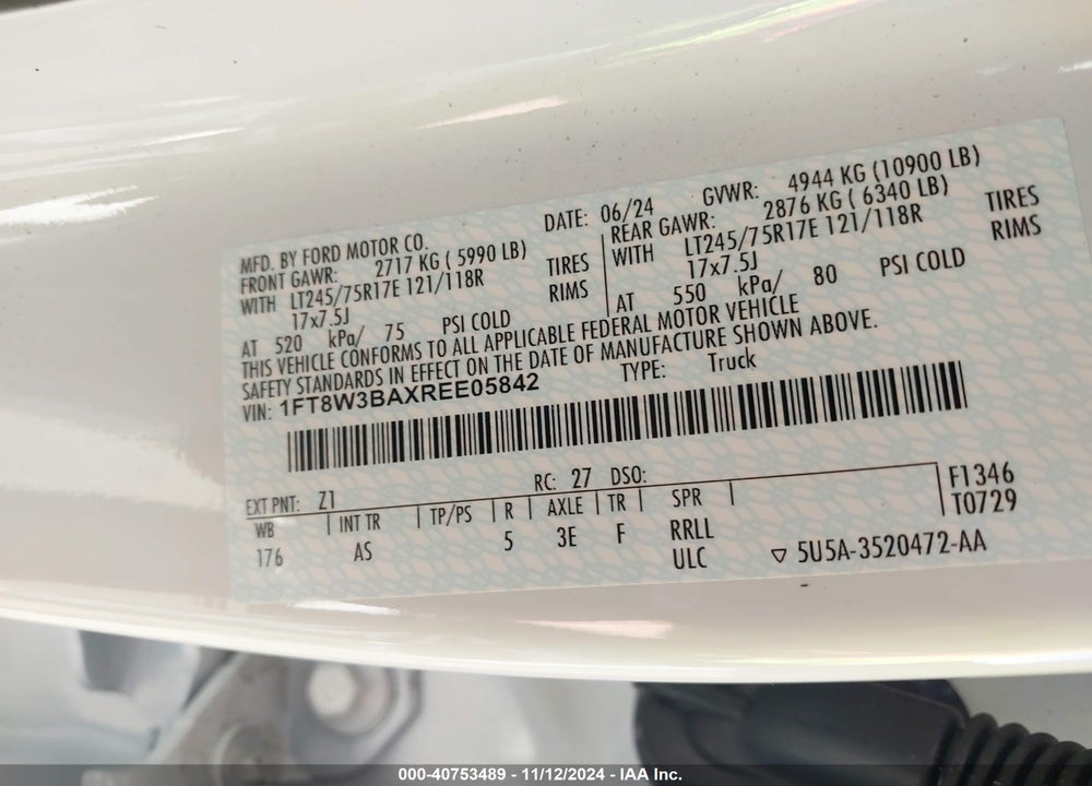 2024 FORD F-350 XL VIN: 1FT8W3BAXREE05842