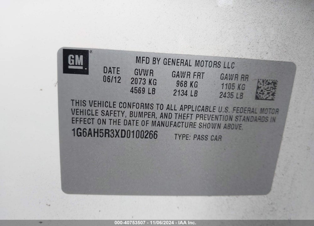 2013 CADILLAC ATS VIN: 1G6AH5R3XD0100266