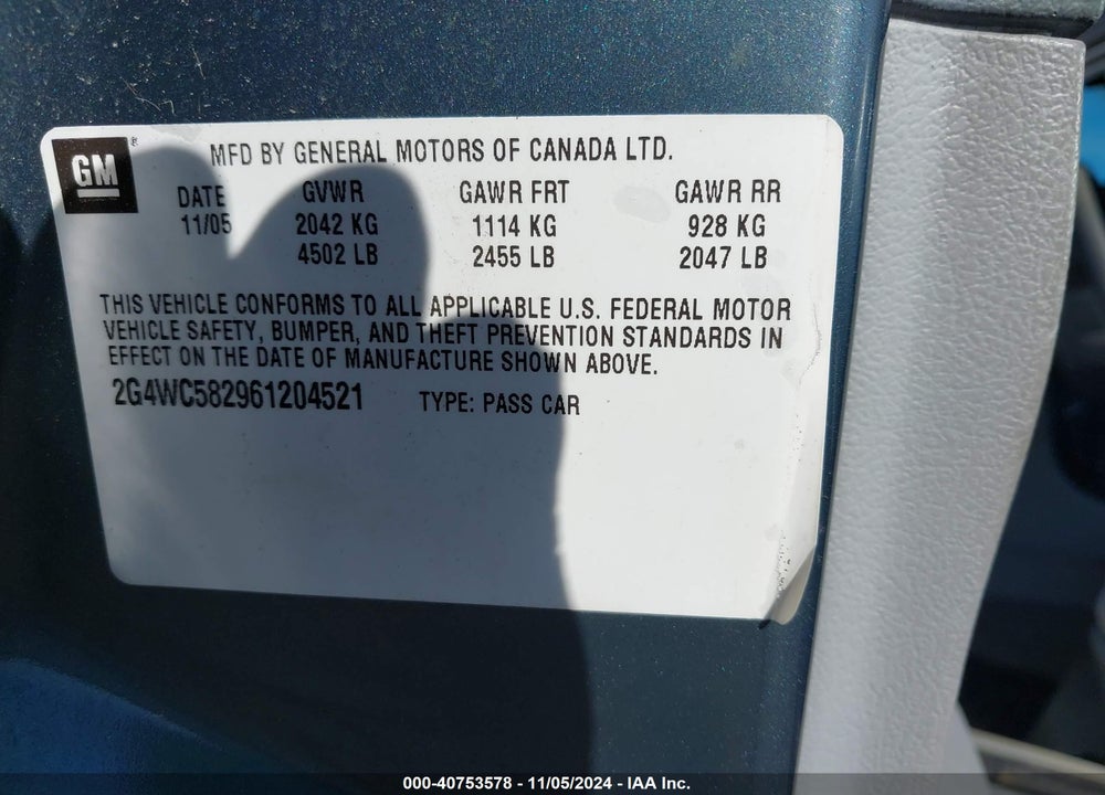 2006 BUICK LACROSSE CX VIN: 2G4WC582961204521