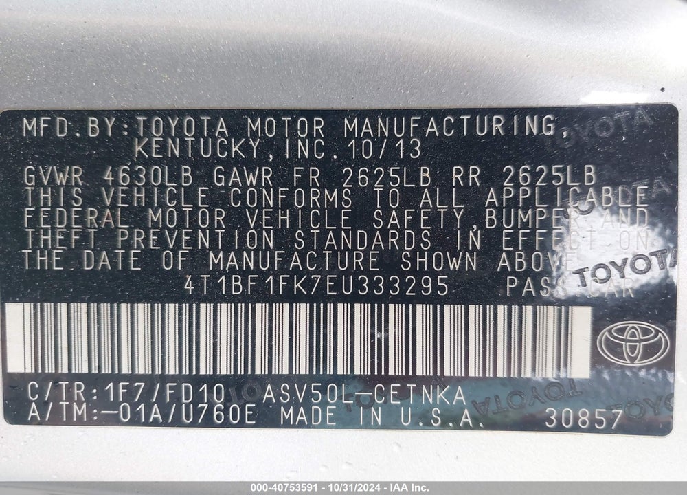 2014 TOYOTA CAMRY LE VIN: 4T1BF1FK7EU333295