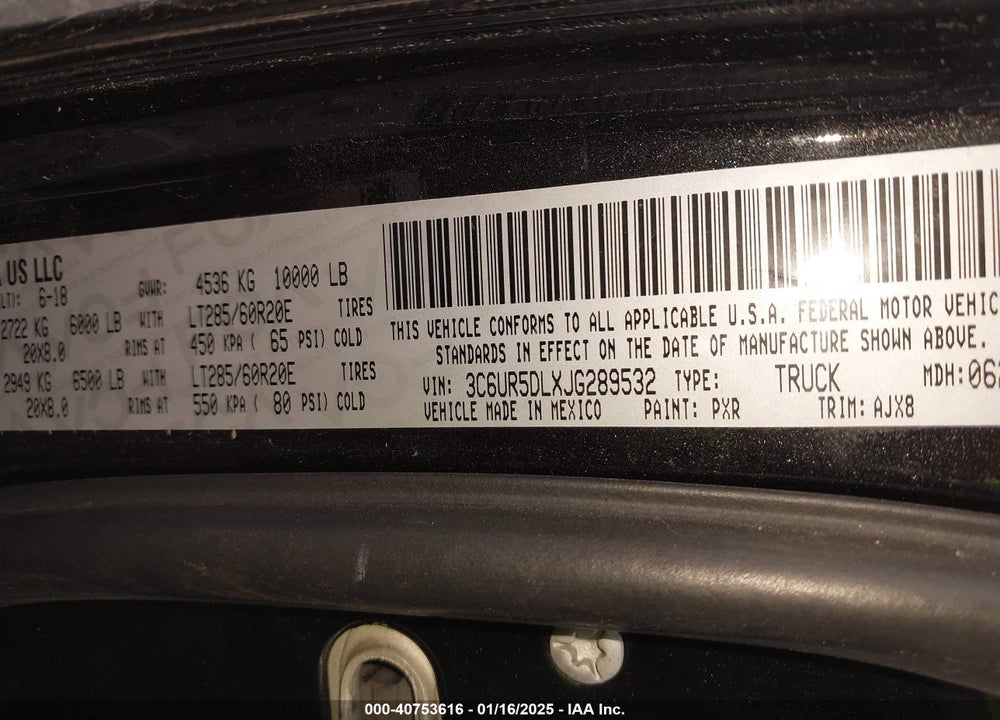 2018 RAM 2500 VIN: 3C6UR5DLXJG289532