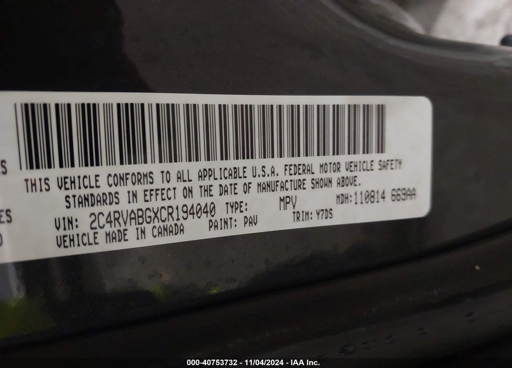 2012 VOLKSWAGEN ROUTAN VIN: 2C4RVABGXCR194040