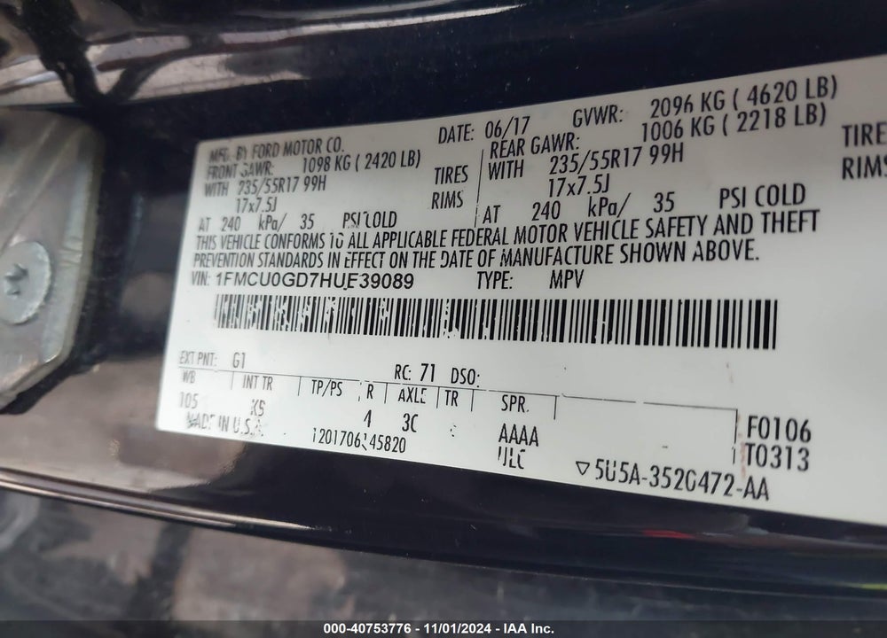 2017 FORD ESCAPE SE VIN: 1FMCU0GD7HUE39089