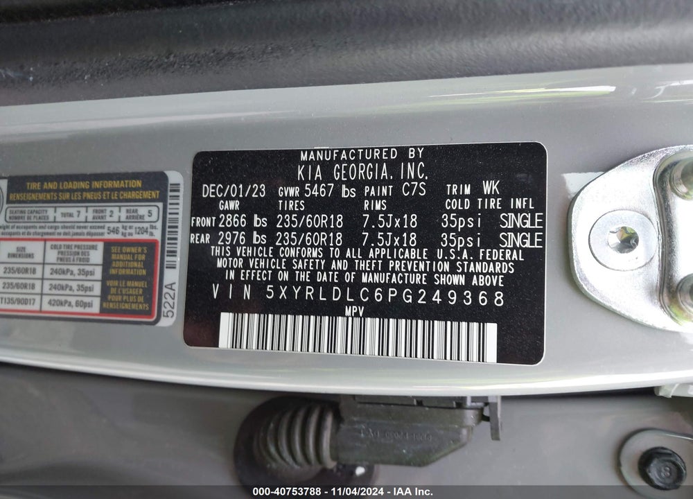 2023 KIA SORENTO X-LINE S VIN: 5XYRLDLC6PG249368