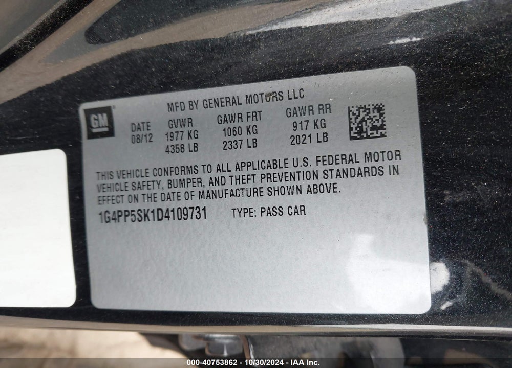 2013 BUICK VERANO VIN: 1G4PP5SK1D4109731