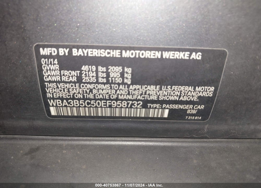 2014 BMW 328I XDRIVE VIN: WBA3B5C50EF958732