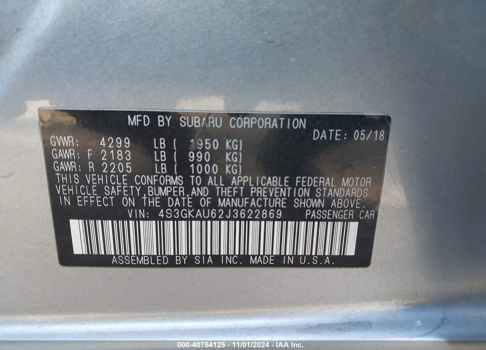 2018 SUBARU IMPREZA 2.0I LIMITED VIN: 4S3GKAU62J3622869