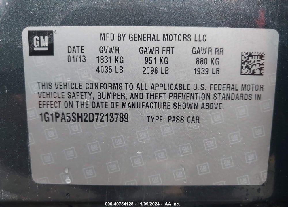 2013 CHEVROLET CRUZE LS AUTO VIN: 1G1PA5SH2D7213789