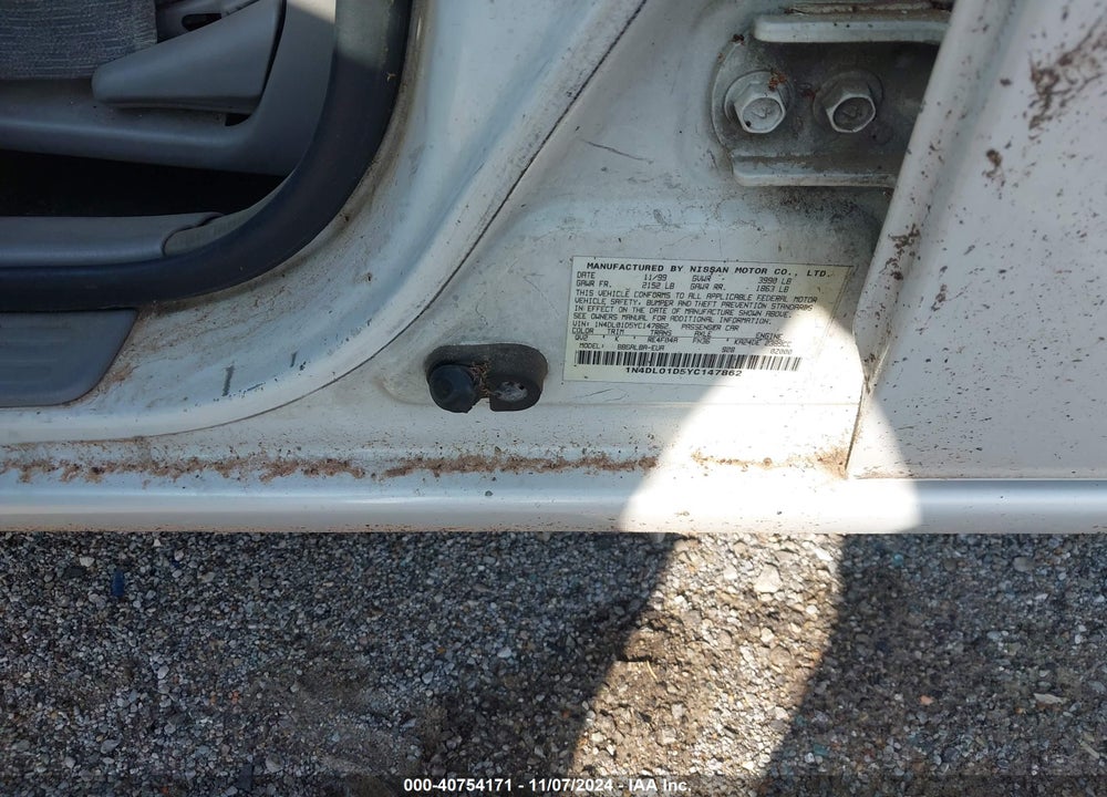 2000 NISSAN ALTIMA GLE/GXE/SE/XE VIN: 1N4DL01D5YC147862